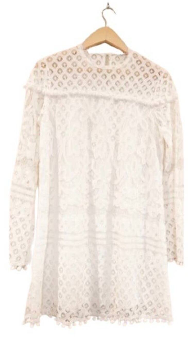 White boho embroidered mini dress with long sleeves
